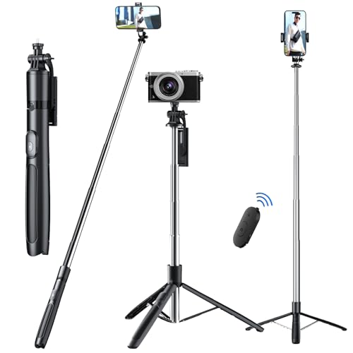 Image of Celfiexpt 63 inch Selfie Stick Tripod 360 Rotatable Mobile Holder Bluetooth Remote Multi-Functional Extendable Tripod Stand for Vlogging Live Streaming Compatible with Mobile Phone Camera Ring Light