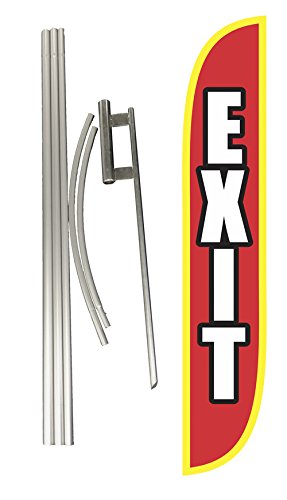 LookOurWay Feather Flag Pole Kit - 12 Feet Tall Advertising Flag Banner with Fiberglass Pole Kit and Ground Spike for Business Promotion - Event Flag - Exit