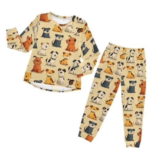 Long Sleeve Pajama Set for Girls Boys Kids,Cute Dogs Cats Pattern Print Comfy Nightwear Soft Loungewear,Family Matching PJs Underwear Set 4T