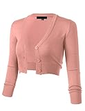 Allsense Women's 3/4 Sleeve Cropped Bolero Shrug Button Down Cardigan Sweater Lightweight Knit, Blush, Large