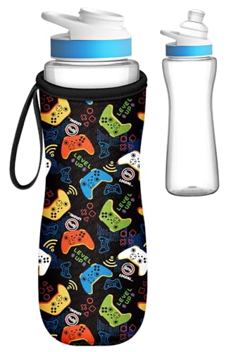 Toykee Water Bottle Sleeve for Cirkul 22 oz - Black Colorful Game Controller Funny Bottles Cover Holder Carrier Bag with Handle Strap
