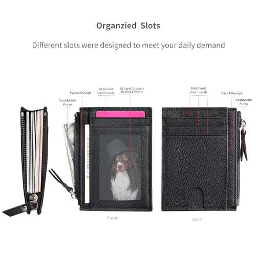 Slim Wallet for Women Small Leather RFID Blocking Credit Card Holder Minimalist Front Pocket Wallet with Coin Purses & Pouches,Black2
