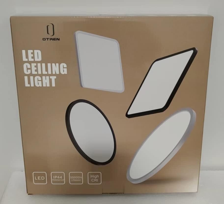 OTREN Lampa sufitowa LED 36W, okrągła lampa sufitowa 3240LM, nowoczesny płaski panel 6500K zimny biały do łazienki, kuchni, salonu, sypialni, Ø30CM, czarny