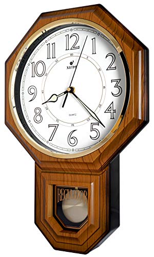 Justime Traditional Schoolhouse Pendulum Luminous Wall Clock Chimes Hourly With Westminster Melody Made In Taiwan (Pp0258-L-Lw Light Wood Grain) #TOP1