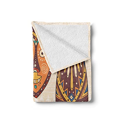 Ambesonne Tiki Bar Soft Flannel Fleece Throw Blanket, Designs Aborigine Artwork Patterns Cultural Hawaiian Print, Cozy Plush For Indoor And Outdoor Use, 50" X 60", Cream Brown #TOP1
