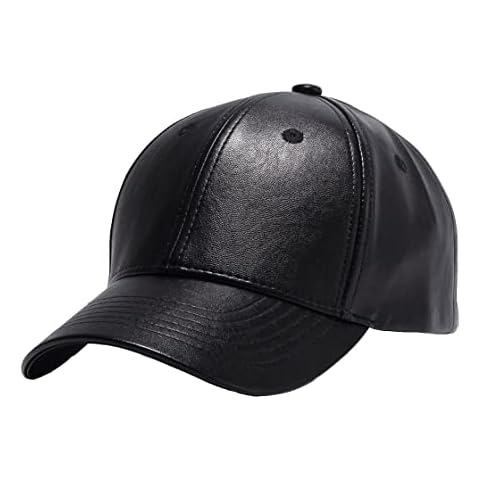 Quanhaigou Classic Snapback Hat Hip Hop Flat Bill Visor Cap - Unisex Adult Adjustable Baseball Hats, Pu Leather Hat Cover