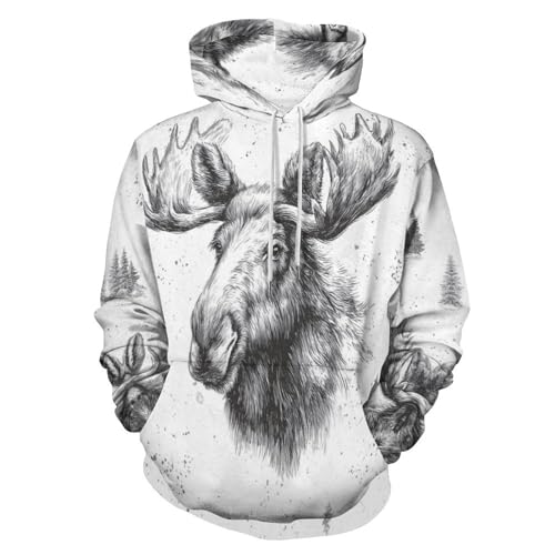Sweat à capuche tête d'orignal pull rétro idéal pour vos sorties nature et soirées