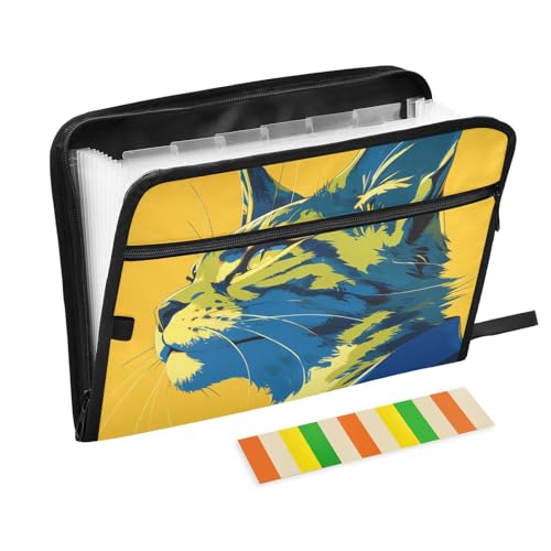 Carpeta colgante de 13 bolsillos para archivar facturas A4 con cremallera lince amarillo