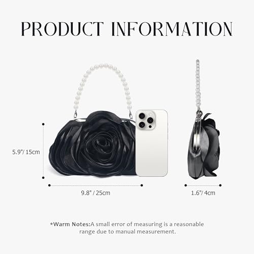HuiYStar Donna Frizione Borsa Borsa da sera in Raso con Fiori 3D Borsa a Tracolla con Tracolla a Catena