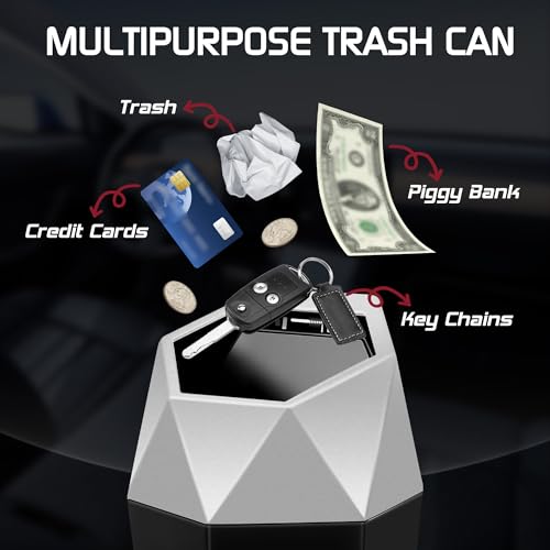 Image of Car Trash Can with Lid, Mini Car Trash Cup with 30 Additional Trash Bags, Car Accessories for Interior, Leakproof Vehicle Garbage Bin for Car, Home, Office - 2 Packs, Silver