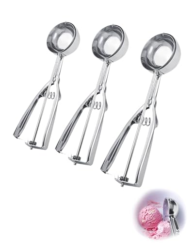 Thapncow 3 pezzi Porzionatori da Gelato Paletta in acciaio inox, Cucchiaino per gelato, cucchiaio per gelato con grilletto per frutta, gelato, biscotti (3 Misure 4/5/6 cm)