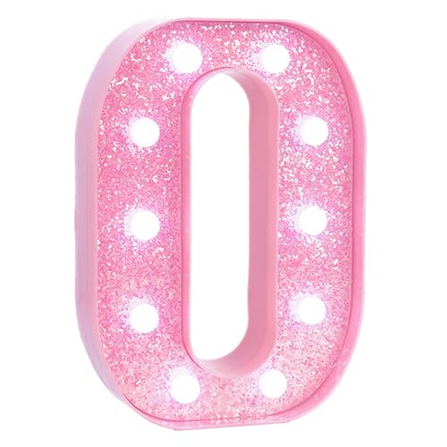 Image of Pink Marquee Light Up Letters, Glitter Alphabet LED Letter Lights for Pink Birthday Party Decorations, Battery Operated Letter Sign for Girls Room Vanity Table Decor, Cool White Lights Letter O
