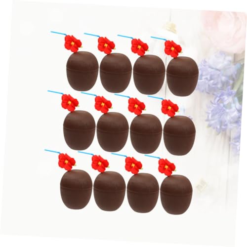 ERINGOGO 12 Unidades copos de coco com canudos copos em forma de coco copos de festa de coco copos d