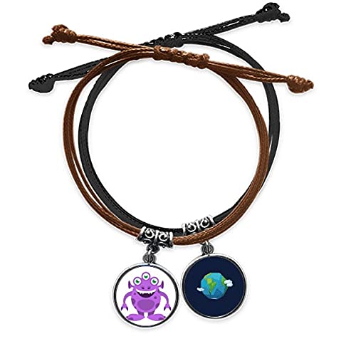 Pulsera cuerda mano cadena cuero universo monstruo extraterrestre morada