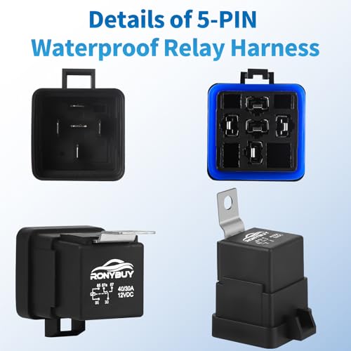 Kit de 5 Relevadores Impermeables de 5 Pines 40/30 AMP 12V con Arnés y Cables de Cobre Estañados 12&16 AWG, Relevador Automotriz SPDT para Bocinas, Arranques, Ventiladores de Radiador, Paquete de 5 miniatura 3