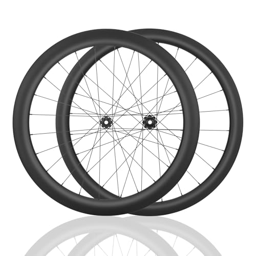 HZXQCVB 700C Fibre De Carbone Roues De Vélo De Route Axe Traversant Roues Avant Et Arrière Verrouillage Central Frein À Disque Moyeux 24H pour Cassette...