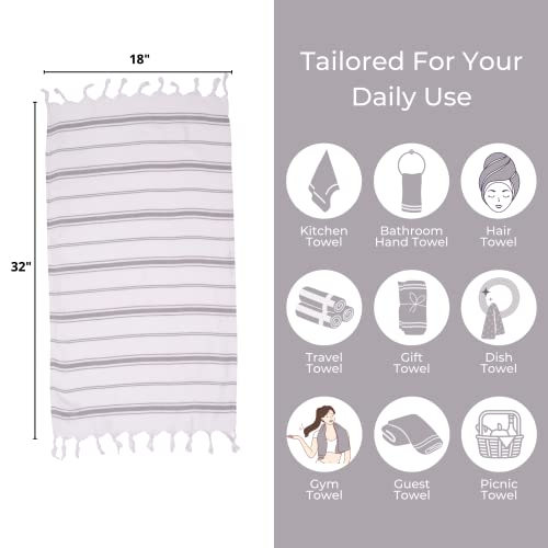 Feshka Turkish Hand Towels Set Of 2-100% Organic Cotton, 18X32 Prewashed Super Absorbent Peshtemal Towel For Hand, Kitchen, Face, Hair, Gym, Dishcloth, Yoga, Tea, Farmhouse Boho Decor (Gray) #TOP4