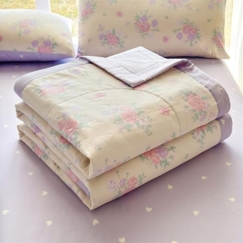 Odot Trapunta Piumino Estivo Reversibile, 4,5 Tog Cotone Trapuntino Copriletto Leggera Primaverile Coperta Trapuntatura Morbido per Letto Matrimoniale (Peonia viola,200 * 230cm)