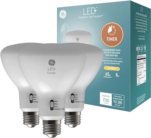 GE LED+ Timer BR30 LED Light Bulbs, Built-in Automatic Indoor Timer Light, 8W, Soft White (3 Pack)