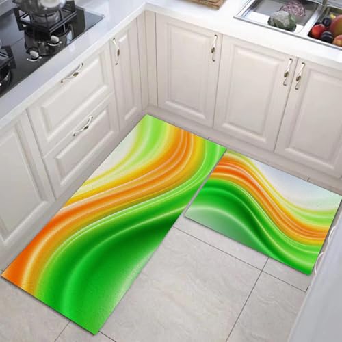 Alfombras de cocina de 2 piezas con diseño degradado verde amarillo 5