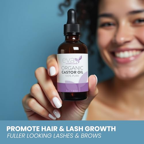 Eva Naturals Organic Castor Oil for Eyelashes, Eyebrows & Hair Growth - Cold Pressed Hexane Free - 100% Pure Oil for Skin Nails Lashes - Nourishes & Strengthens - Includes Mascara Kit & Brushes, 60ml - Image 2