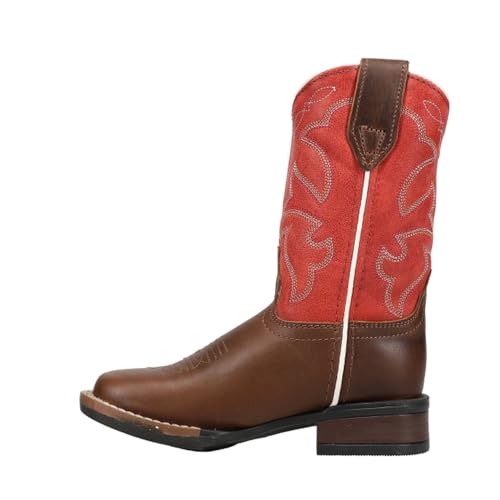 ROPER Kids Boys Monterey Embroidered Square Toe Casual Boots Mid Calf - Brown, Red3