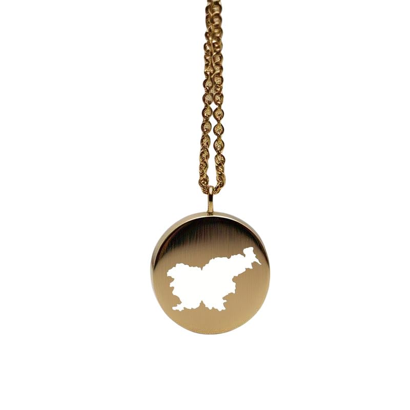 Pendentif carte de Slovénie en argent sterling plaqué or 14 carats, forme ronde de 24 mm et épaisseur de 1,5 mm, breloque Terre, bijou de voyage délicat | Médaillon gravé Aventure | LKB_MAP_342