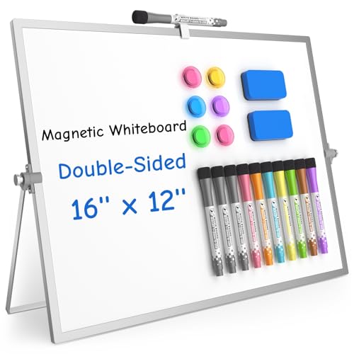 Grtard Dry Erase Magnetic White Board, 16''x12'' Double-Sided Desktop Whiteboard with Stand, Portable Small Whiteboard Set, Dry Erase Board for Drawing, ToDo, Office, Home, School