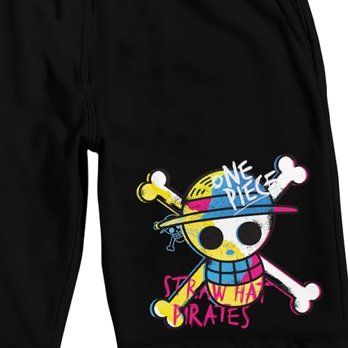 Bioworld One Piece Live Action Colorful Straw Hat Skull & Crossbones Men’s Black Sleep Pajama Shorts2