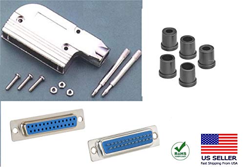 CompuCablePlusUSA.com Best DB25 Female Solder Type Connector kit Set with 90-Degree Rotated Metal Hood+Strain Relief Grommet,Most Complete DB25 Connector Kit