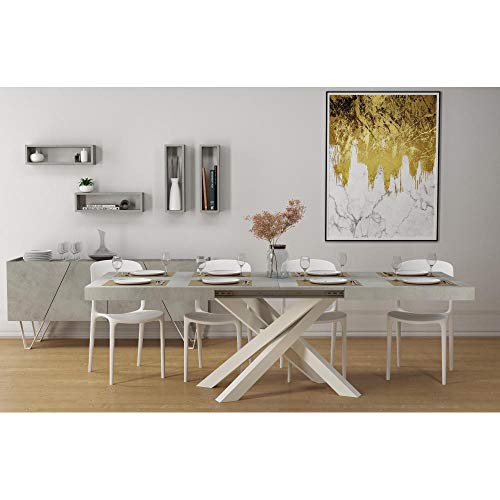 Mobili Fiver, Emma 4-Door Sideboard With White Legs, Concrete Grey, Made In Italy #TOP6
