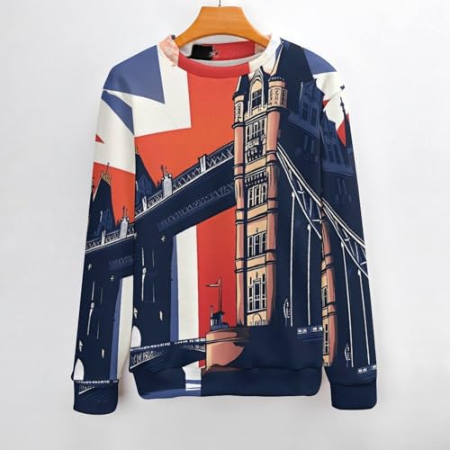 Tower Bridge UK Flag Men's Crew Neck Sweater Knit Pullover Women Casual Long Sleeve Crewneck Loose Fit Top2