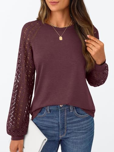 AUTOMET Womens Business Casual Dressy Tops Long Sleeve Lace Blouses Fall Fashion Outfits Shirts 2025 Crewneck Loose Clothes2