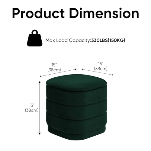 Image of 15 inch Velvet Storage Ottoman with Tray, Foldable Square Ottoman Footrest with Reversible Wood Lid, Collapsible Storage Footstool for Bedroom, Living Room, Dorm, Bottle Green