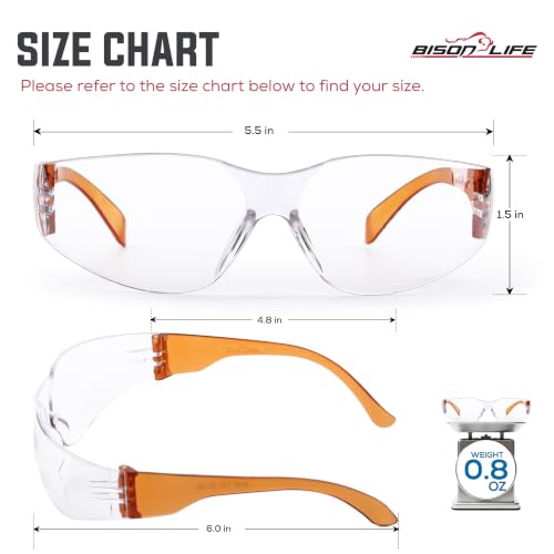 Image of BISON LIFE Clear Safety Glasses - ANSI Z87.1 Certified Scratch & Impact Resistant Eye Protection Goggles for Men & Women