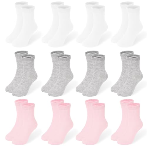 Image of 12 Pairs Girls Crew Socks, Colorful School Socks Ages 1-14