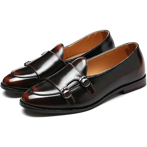 Men Slip On Dress Oxford Shoes Pointed Toe Low Cut Double Monk Strap Casual Handmade Shoes4