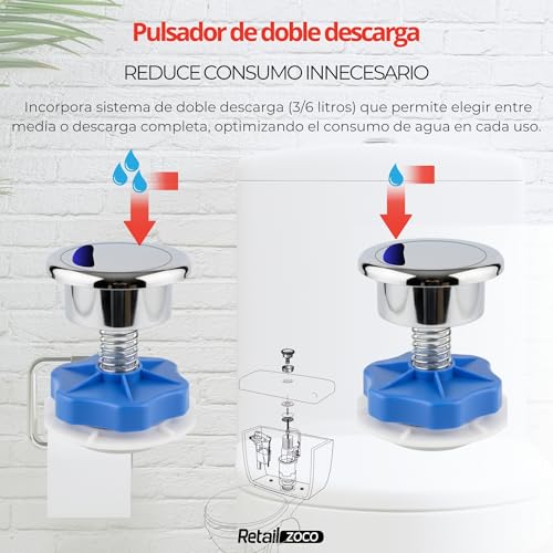 Miniatura 5 de Mecanismo De Doble Descarga Para Wc, Válvula Descarga Inodoro, Descargador Wc Universal, Apto Para Cualquier Tipo De Cisterna Estándar Con Doble Pulsador 3 6 L De Descarga Para Ahorrar Agua