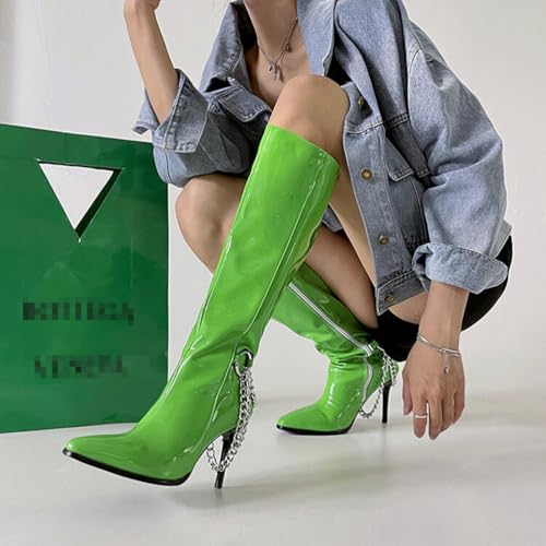 Bottes en cuir verni vert à talons aiguilles pour sublimer vos soirées et tenues chics