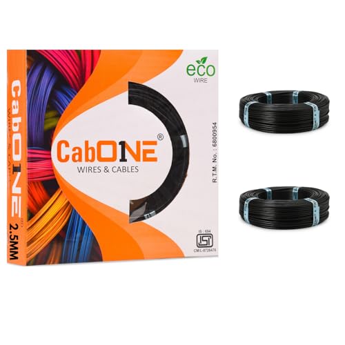 Image of CabONE 2.5 SQ.MM FR PVC Insulated Copper Electrical Wire, 90 Meter (Black Pack of 2) | ISI Marked Fire Retardant Single Core Cable for Home Wiring