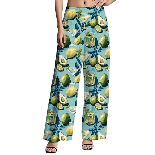Women's Wide Leg Patterned Pants Colorful Fruit Graphic Printed Trousers Summer Loose Fit Comfy Outfits