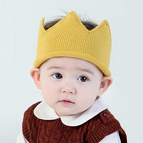 Toyandona 1Pcs Baby Boy & Girl Birthday Party Knitted Crown Headband Toddler Knit Crochet Beanie Cap Ï¼ˆ Yellow Ï¼‰ #TOP2