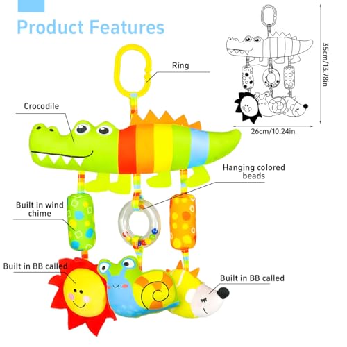 Image of SNOWIE SOFT Baby Toys for 6 to 12 Months Cartoon Alligator Snail Stuffed Stroller Toy with Squeaky Device, Colorful Sensory Toys Hanging Soothing Toy for Stroller, Crib New Norn Baby Gifts