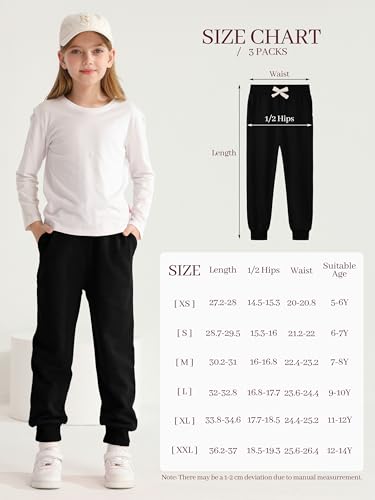 HXP 3 Pack Girls Sweatpants Girls Joggers Soft Cotton Athletic Sweatpants Pants for Kids with Pocket Drawstring2