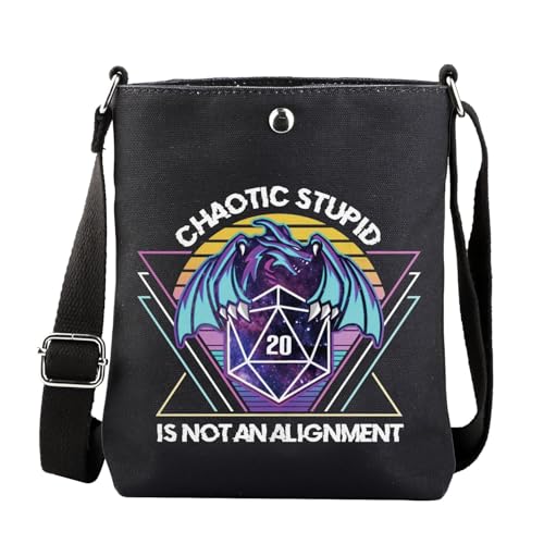 MAOFAED Chaotic Stupid Is Not An Alignment, Video Game Roleplaying Dragons D20 Dice Crossboday Bag (chaotic stupid)