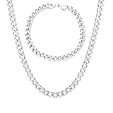 KIM JOHANSON® Edelstahl Herren Panzerkette Set in Silber | Armband und Halskette | Breite Kette für Männer | Wasserfest | Dicke Armkette | 6mm Breit | Verschiedene Längen | Massive Silberkette (55 CM)