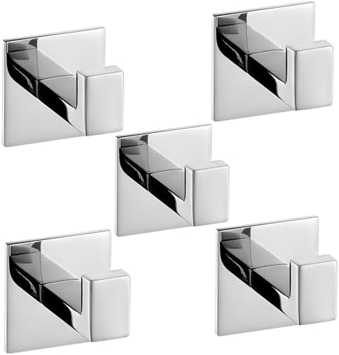 5PC Chrome 304 Stainless Steel Towel Hook Hanger for Bathroom Towel Robe Hook Coat Hanger Self-Adhesive image 5