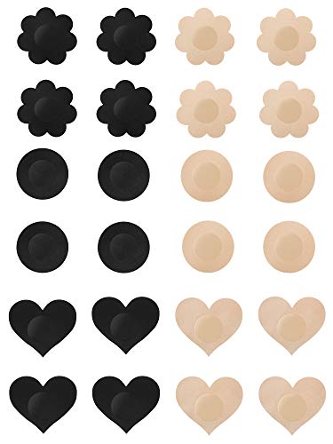 Women Breast Covers Disposable Bra Pasties Adhesive Round Heart Petals Bra Satin Bra Cover (Black And Beige, 30 Pairs) #TOP4