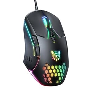 ONIKUMA GAMING Kabelgebundene Gaming-Maus mit 7 Farben LED-Hintergrundbeleuchtung, Computer-Maus für Laptop, Computer, MacBook, Notebook, USB-Kabel, ergonomisches Design, 5 dpi