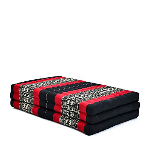 Leewadee Trifold Mattress XL – Comfortable Thai Massage Pad, Foldable Relaxation Floor Mattress Filled with Kapok, Perfect to Use as a Sleeping Mat 200 x 100 cm, Black Red